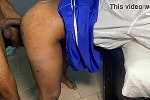 Hey, teacher bends over for doggystyle ass fucking at work