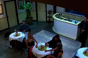 three sluts in lingerie orgy with men and view