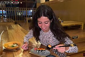 Cum on Face in Public Sushi Bar