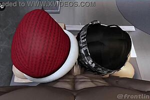 Two horny sluts from ingame crave fucking, their huge tits and asses bouncing on big cocks in a threesome.