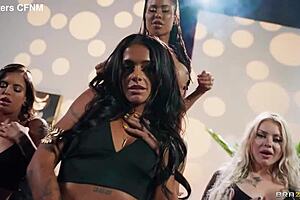 Intriguing foursome with Kira Noir and friends on train