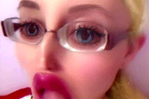 Dollification sissification ramps up with huge pink lips transformation in this bimbo fetish crossdressing session with glasses and lipstick