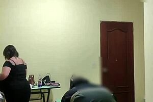 Fucking the cleaning lady bent over in lingerie, her big natural tits bouncing 😍