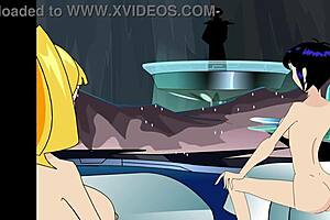 Hey, check out this wild 3 way animation with blonde and redhead babes flashing in part 02 😏