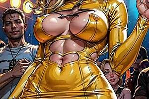 Ai generated blonde in bodycon exposes pussy in a nightclub