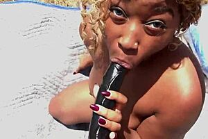 Porsha Carrera dicks down Nina Rivera with strapon outside