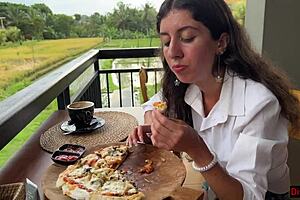 Girl Walks With Cum On Face In Cafe! Eats Pizza And Swallows More Cum!