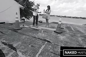 Housemilf Dasani Fucks Roofer With Monster Cock On Miami Home Roof.