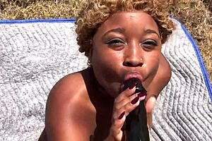 Porsha Carrera dicks down Nina Rivera with strapon outside