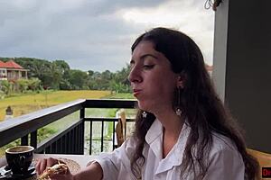 Girl Walks With Cum On Face In Cafe! Eats Pizza And Swallows More Cum!