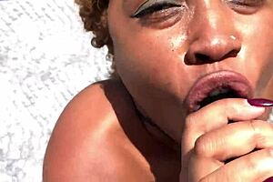 Porsha Carrera dicks down Nina Rivera with strapon outside