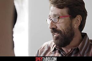 TEEN RIDES OLDER MAN'S COCK IN HARDCORE DEEPTHROAT AND PUSSY FUCKING