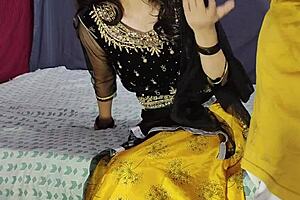 Asian couple rides close up on ranch