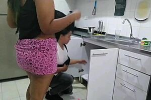 Amateur Horny Woman Hires Plumber Who Ends Up Licking and Fucking Her Big Ass in Doggystyle