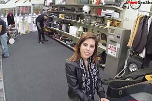 petite brunette licks ass before doggy fucking in POV