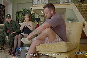 The ex-military cuckold just surrenders her pussy like that.