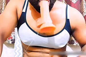 Oh, she's so horny for cock, bent over and playing with her ass!