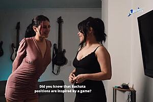 Latina lesbians lick pussy, muff diving, scissoring after dancing bachata