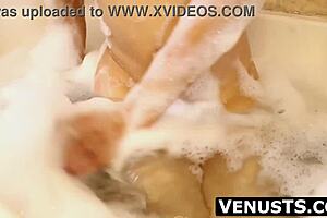 Beautiful tranny venus luxxx sensually shaving her big wood hard cock and cute tight ass before passionate handjob while taking a bath