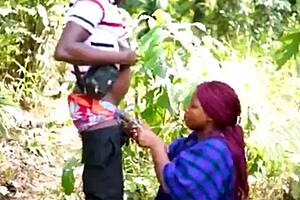 horny african bbw wife meets monster cock in bush