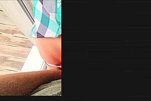 stepsister makes stepbrother cum quickly in her wet panties outdoors!