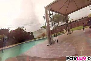 Is Cadence Lux riding that monster cock poolside?