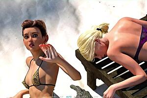 Let's play beach bitch with this blonde's shaved pussy leading to a cumshot