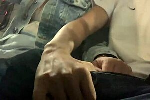 Showing cock on public bus leads to horny slut touching it outdoors.