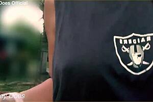 Wife dares to flash big tits on street