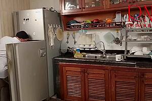 morning chaos in kitchen with housewife teasing