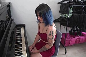 Submissive girl got a free piano lesson