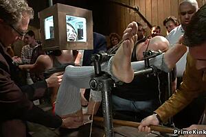 redhead sub and blonde sub get bound in public for hardcore banging and humiliation