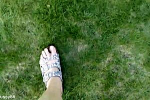 walking barefoot in slippers outdoors