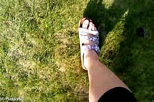 walking barefoot in slippers outdoors