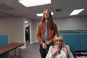 cheating teen 18+ talks on phone with boyfriend while boss fucks her at office