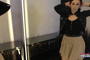 Ashley Wolf stuffs her trimmed pussy with dildo, rubbing tits in POV.