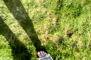 walking barefoot in slippers outdoors