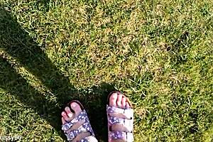 walking barefoot in slippers outdoors