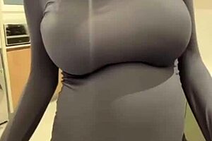 i'm jerking off on my stepmom's big milky tits, licking them too