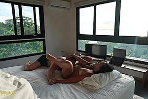 Girlfriend enjoys pussy eating to orgasm in doggystyle and missionary positions