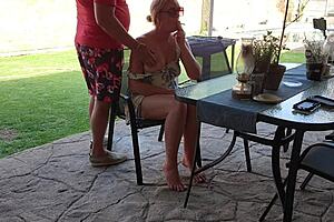 On their first date, the girl next door and her neighbor engage in mutual masturbation outdoors