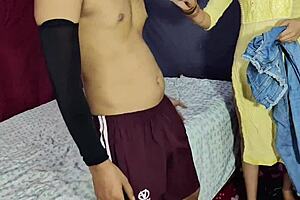 Indian girl in traditional attire enjoys intimate moments with her boyfriend.