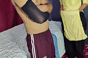 Indian girl in traditional attire enjoys intimate moments with her boyfriend.