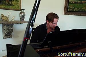 black stepdaughter gets doggystyled right by the piano