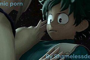 Toga and Deku share a kiss in the scene