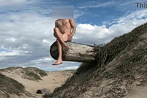 Nude posing and COCK TEASING at public beach, CUMMING in the plaza.