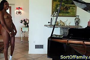 black stepdaughter gets doggystyled right by the piano