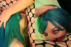 Strapon stretches ass while licking bent over