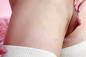 Petite Asian Peachycatsnack Gets Wet Exhibiting Spread Holes And Big Clit