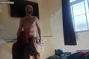 Maid catches me hard in hotel, flashing cum on ass